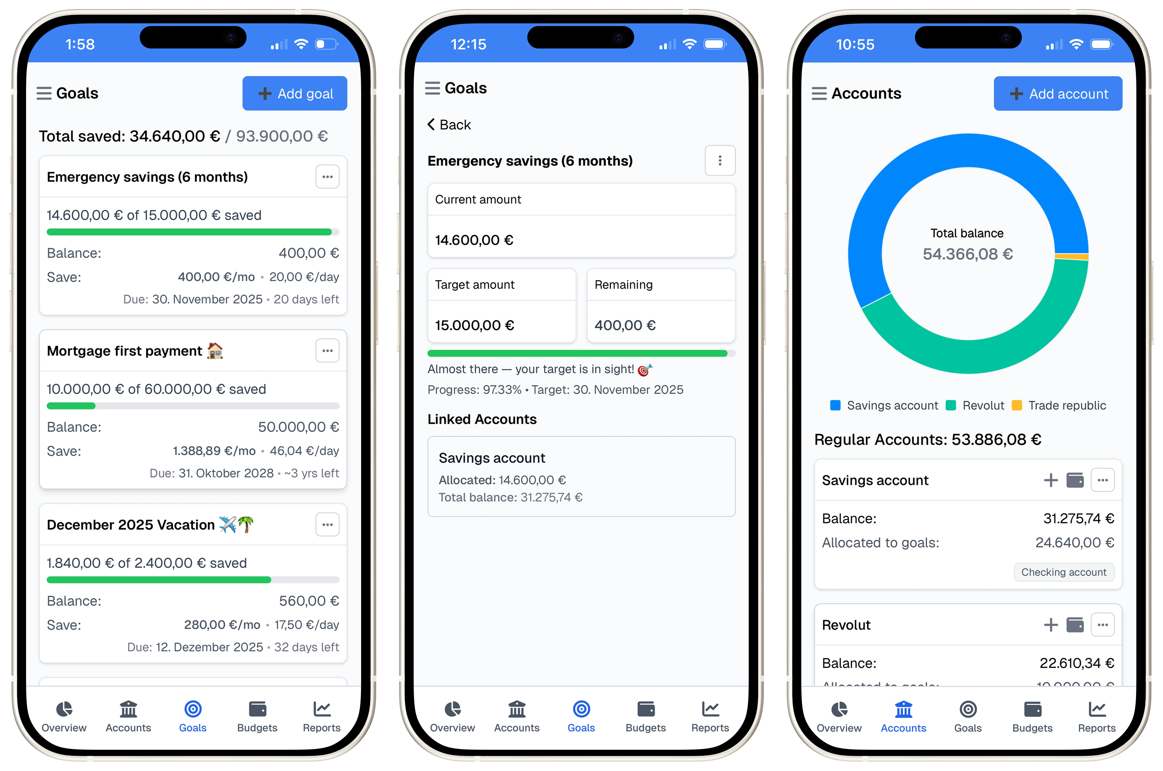 Goal tracking with progress bars and deadlines